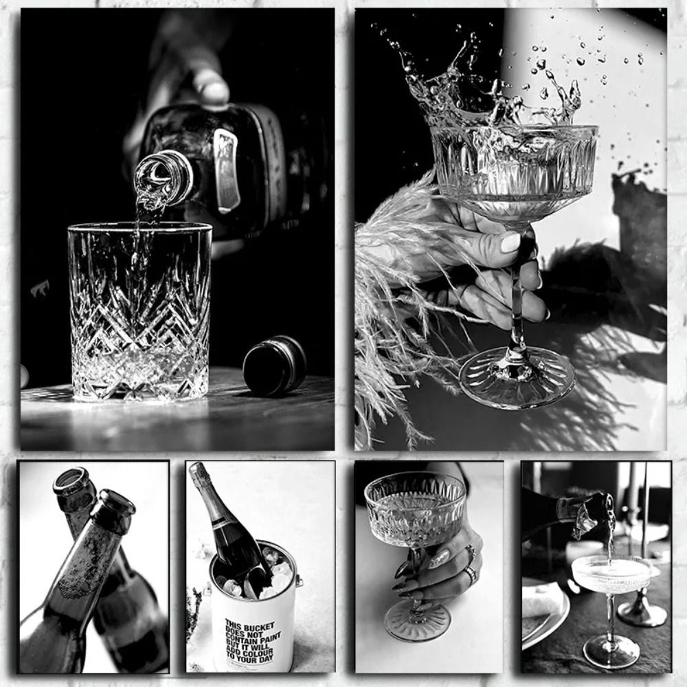 Whisky Beer And Wine - Черно-белый настенный плакат высокого разрешения со